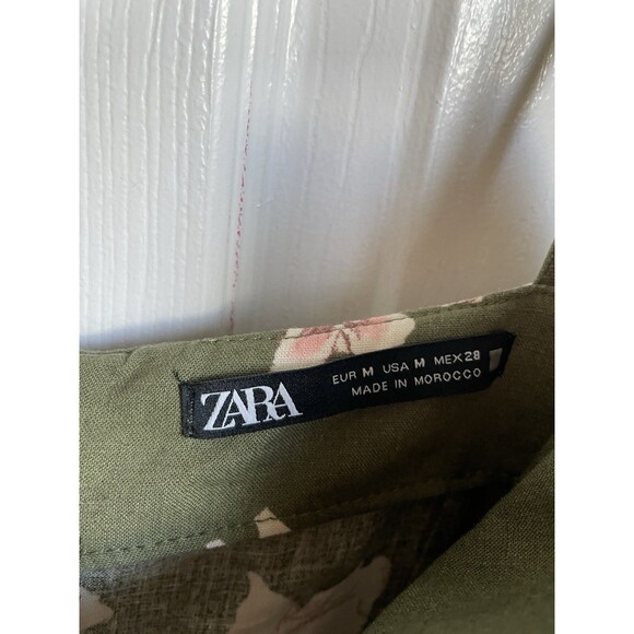 ZARA WOMAN SS23 ECRU/KHAKI LINEN BLEND PRINTED MIDI DRESS Size M floral wedding - Picture 3 of 9